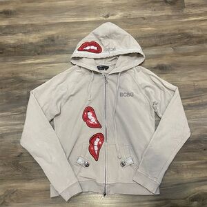 BCBGMaxAzria Gray Hoodie With Lip Patches